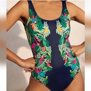 Boden Women's Navy One Piece with Tropical Print